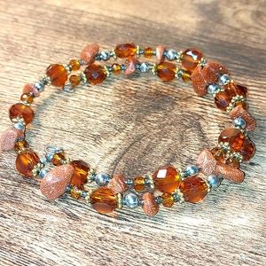 Goldstone & Amber Glass Bead Wrap Around Bracelet